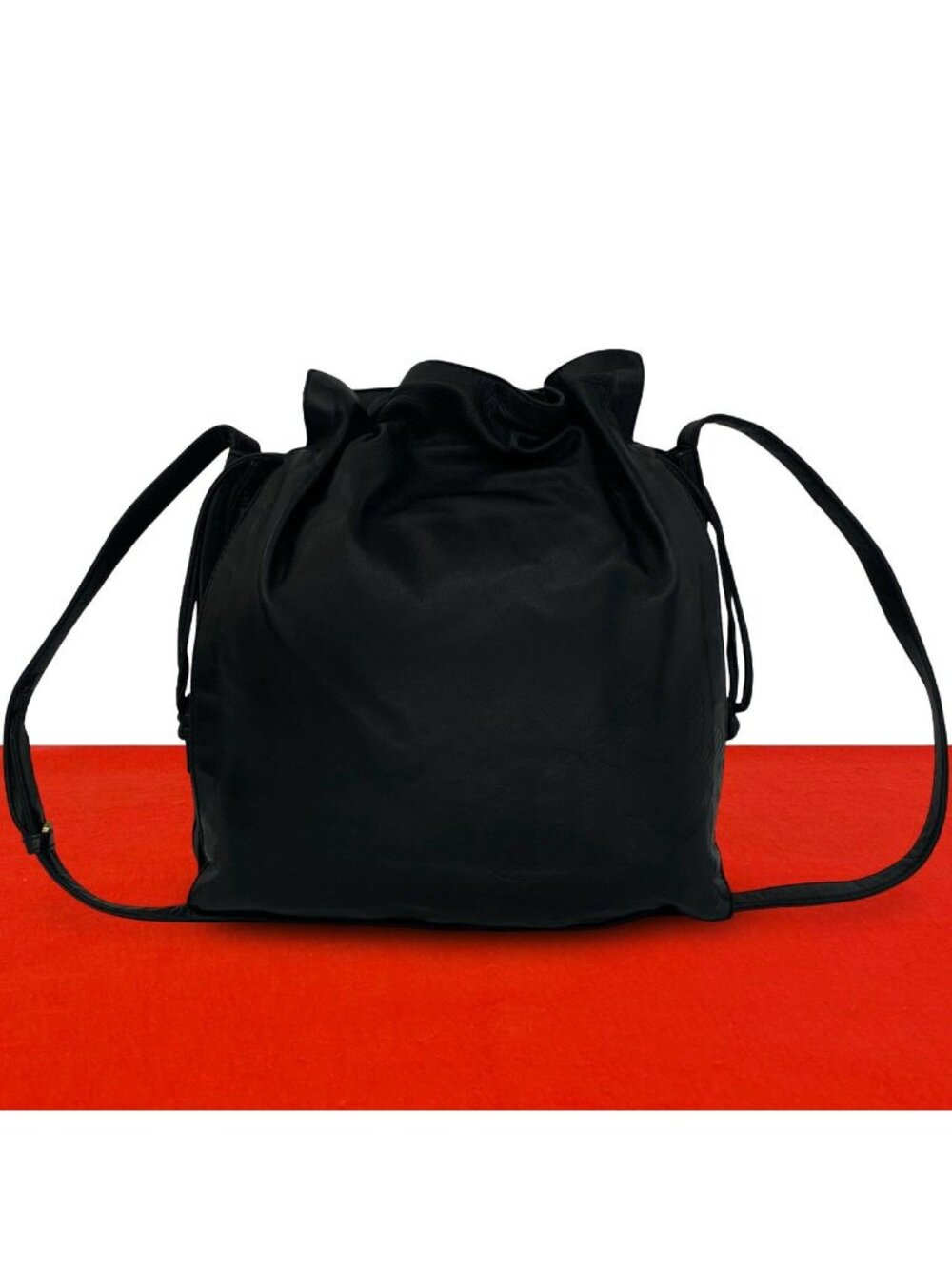 Loewe Vintage Anagram Logo Nappa Leather Drawstring Shoulder Bag Pochette Black